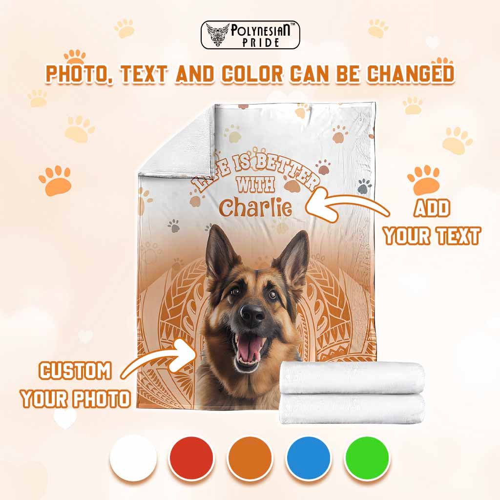 Custom Pet Photo Life Is Better With - National Pet Day Blanket Polynesian Pattern