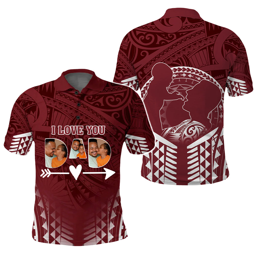Custom Photo I Love You Dad Polo Shirt Father's Day Polynesian Pattern