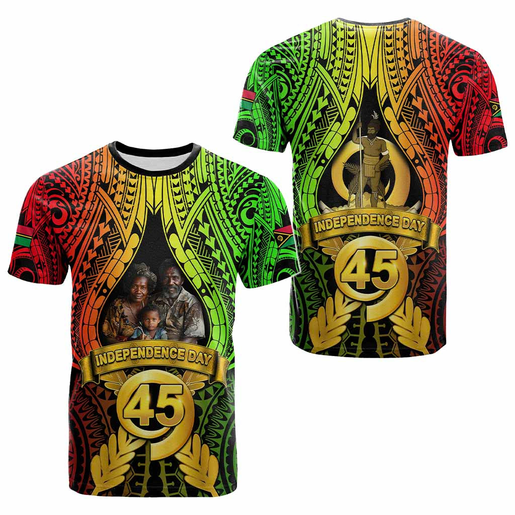 Custom Photo Vanuatu Independence Day T Shirt 45th Anniversary - Polynesian Pride