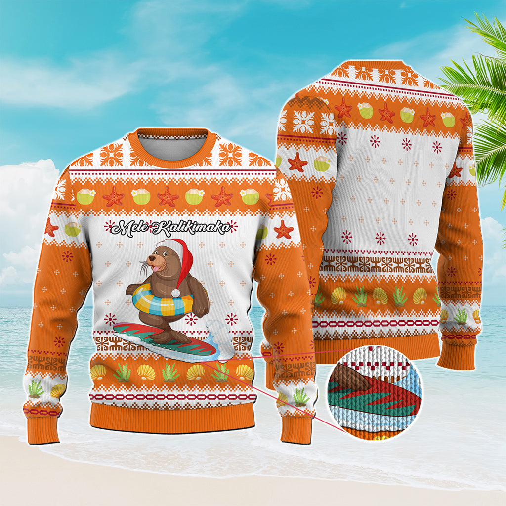 Custom Christmas Hawaii Symbols Knitted Sweatshirt Polynesian Tribal Pattern