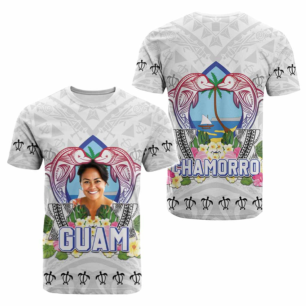 Custom Photo Guam Chamorro T Shirt Tribal Latte Stone With Dolphins