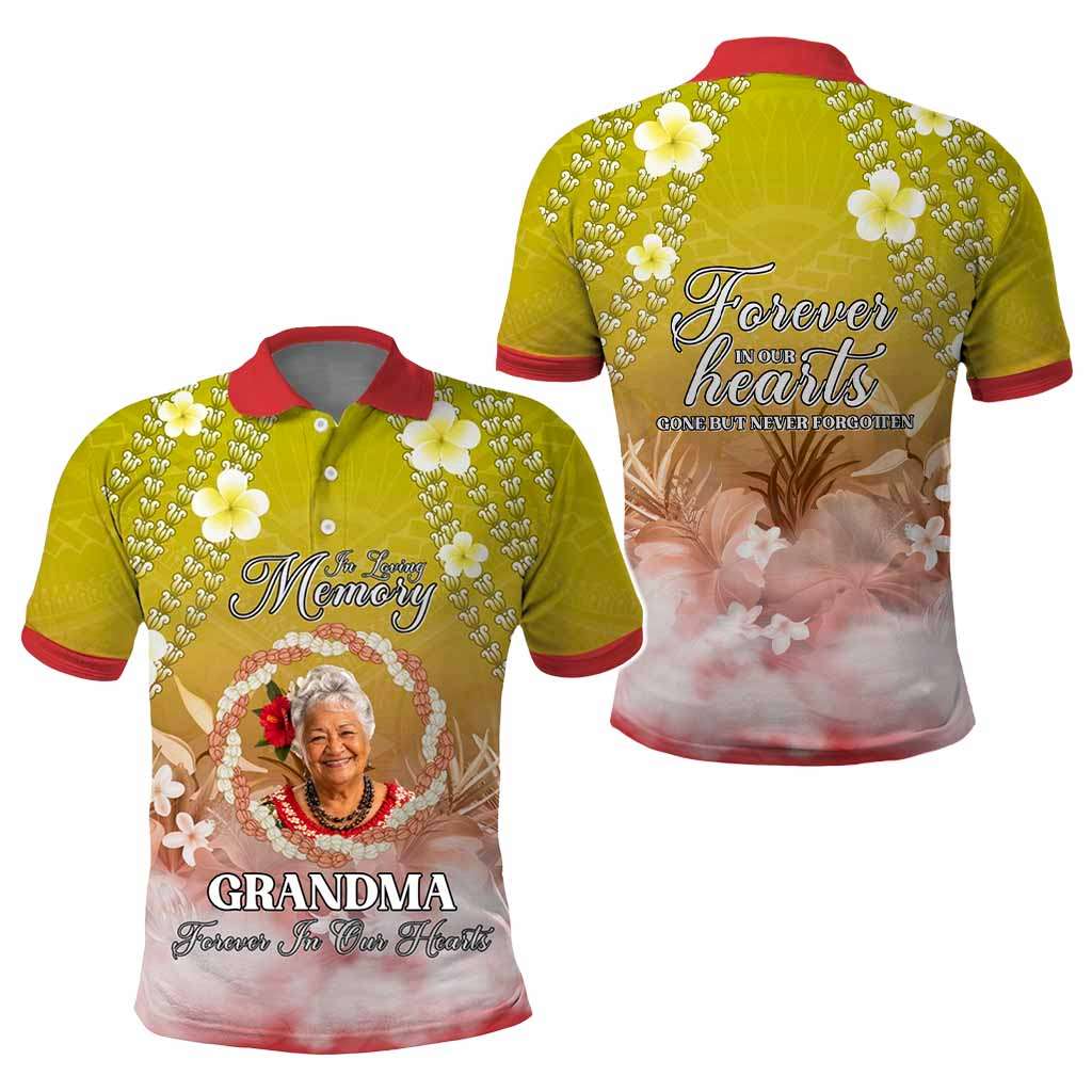 Custom Photo In Loving Memory Memorial Polo Shirt Hawaiian Lei With Plumeria CTM05