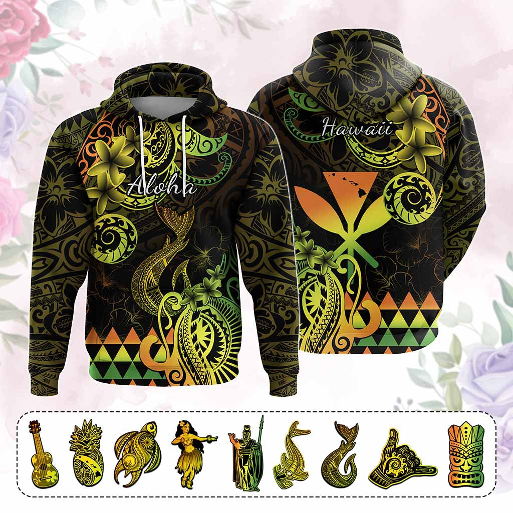 Custom Hawaii Symbols Hoodie Plumeria Kakau Polynesian Tribal