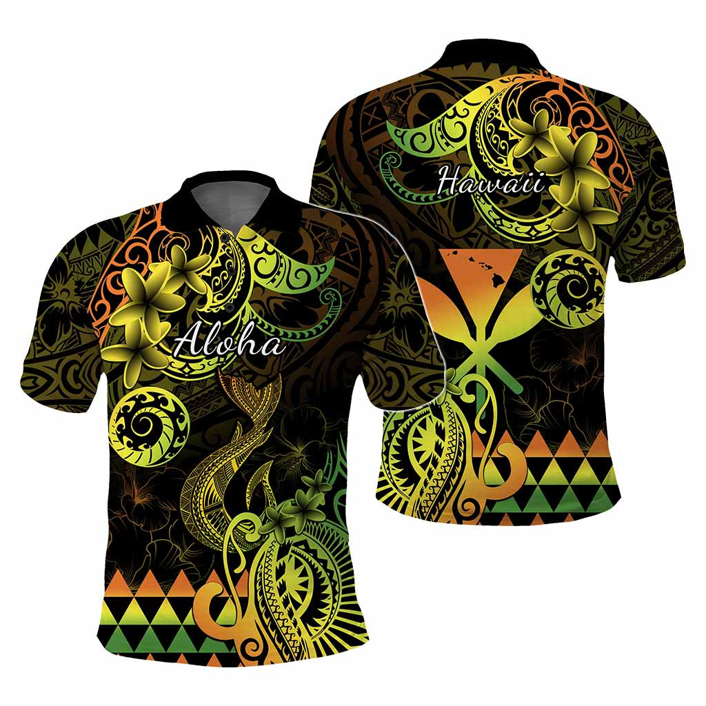 Custom Hawaii Symbols Polo Shirt Plumeria Kakau Polynesian Tribal