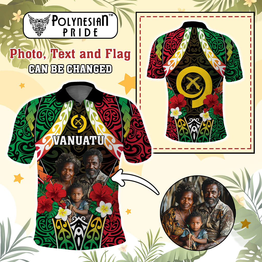 Custom Photo Vanuatu Children's Day Polo Shirt Pig Tusk Polynesian Pattern