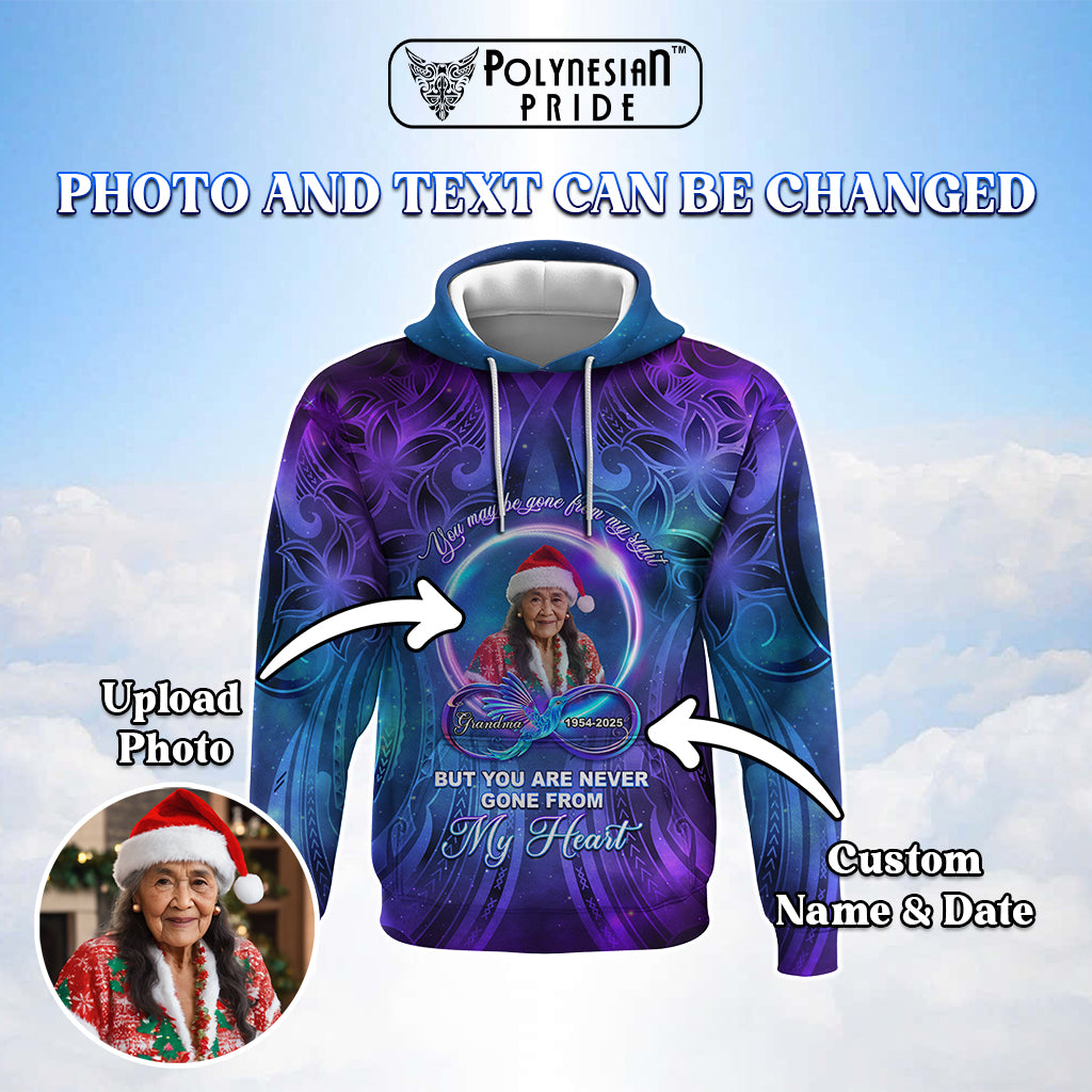 Custom Photo Memorial Hoodie You Are Never Gone From My Heart Polynesian Tribal Pattern