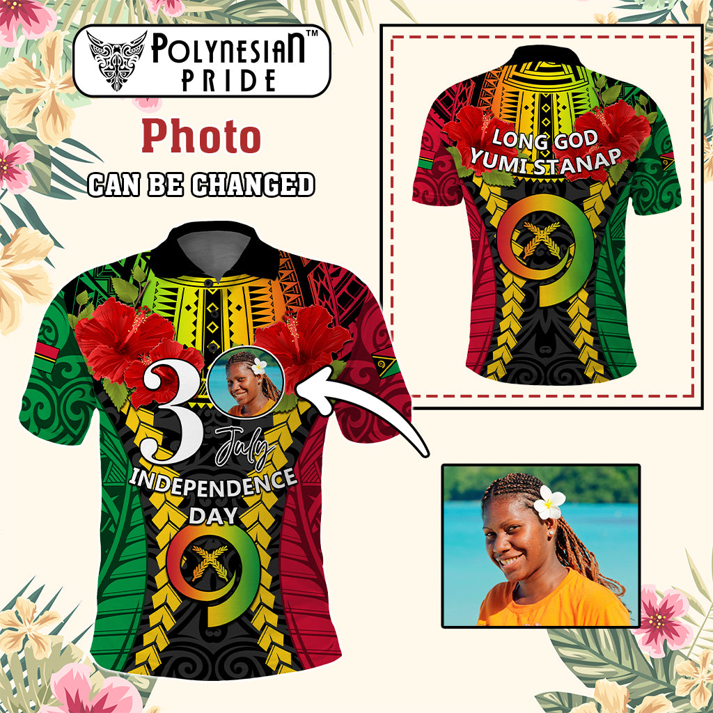 Custom Photo Vanuatu Independence Day Polo Shirt Pig Tusk Polynesian Pattern