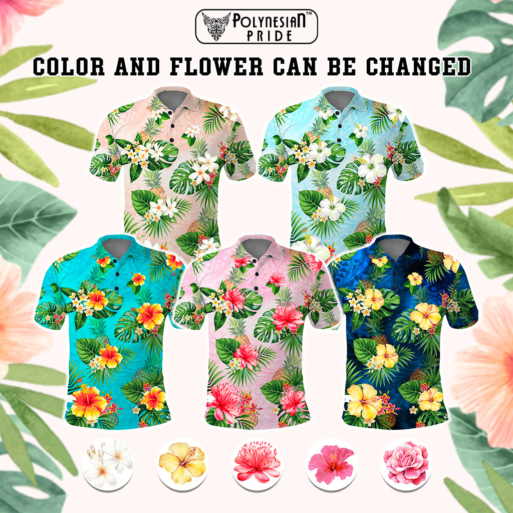 Custom Hawaii Islands Flowers Polo Shirt Polynesian Tribal