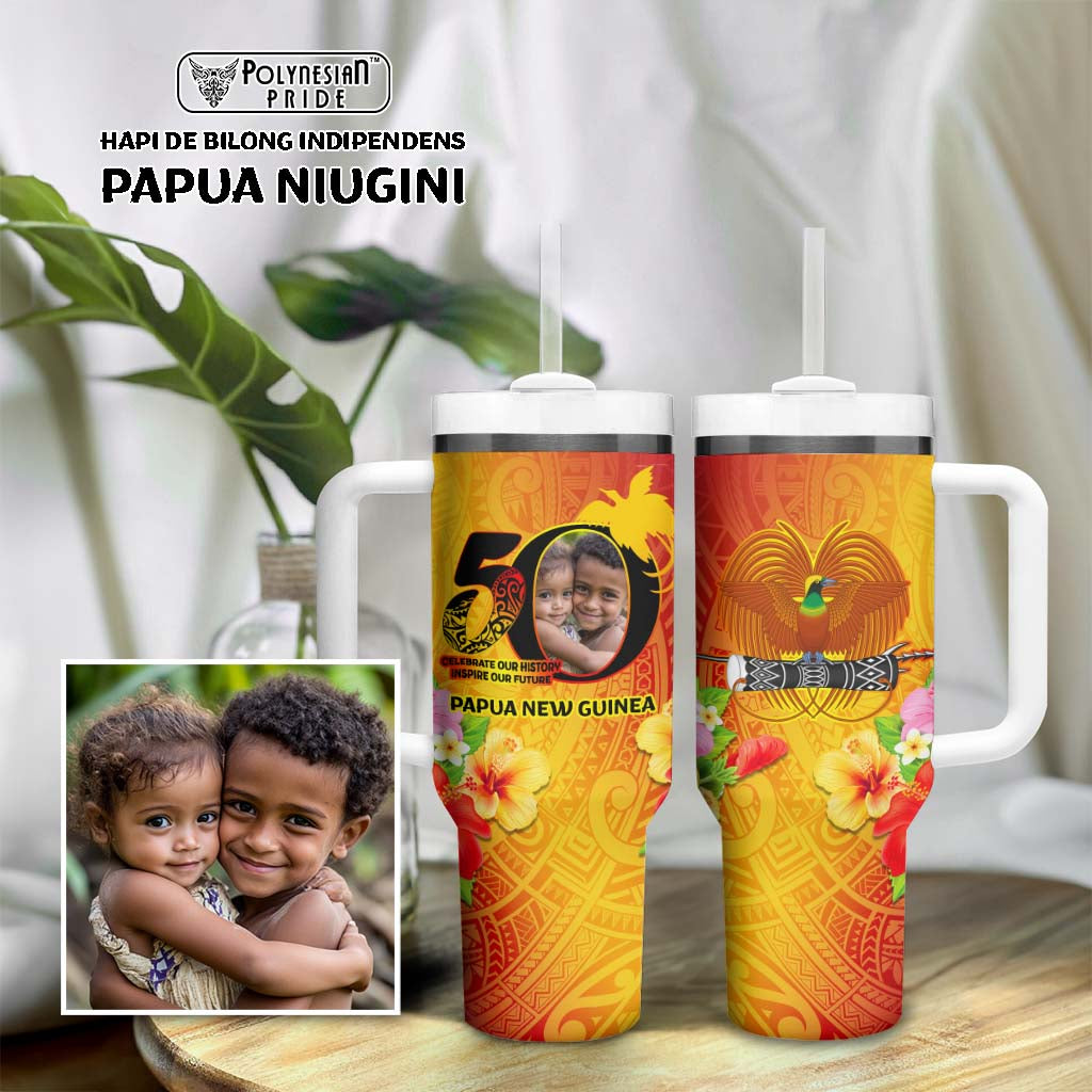 Custom Photo Papua New Guinea 50th Years Tumbler With Handle Hapi De bilong Indipendens Papua Niugini CTM09