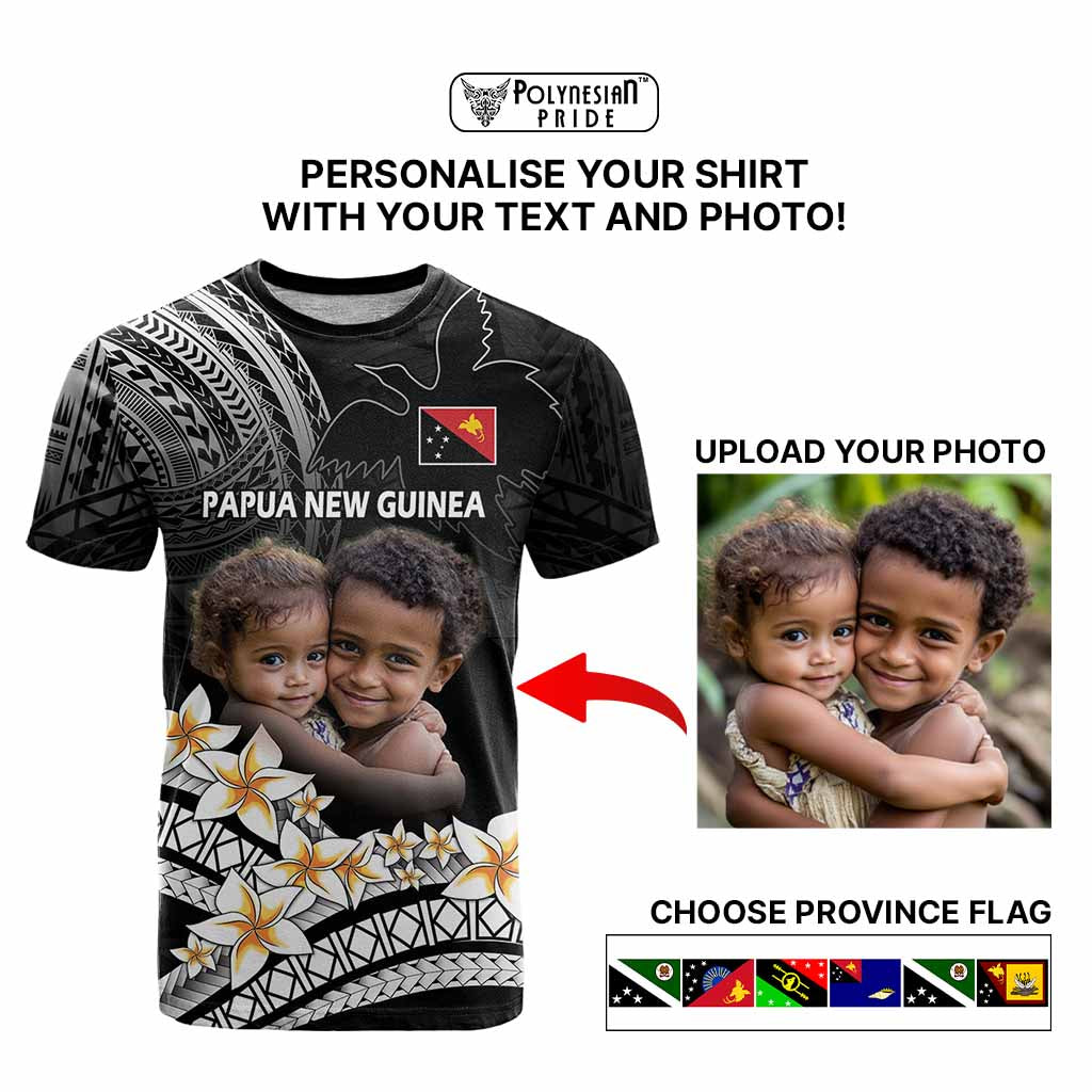 Custom Photo Papua New Guinea Provinces T Shirt Bird of Paradise with Black Polynesian Tribal