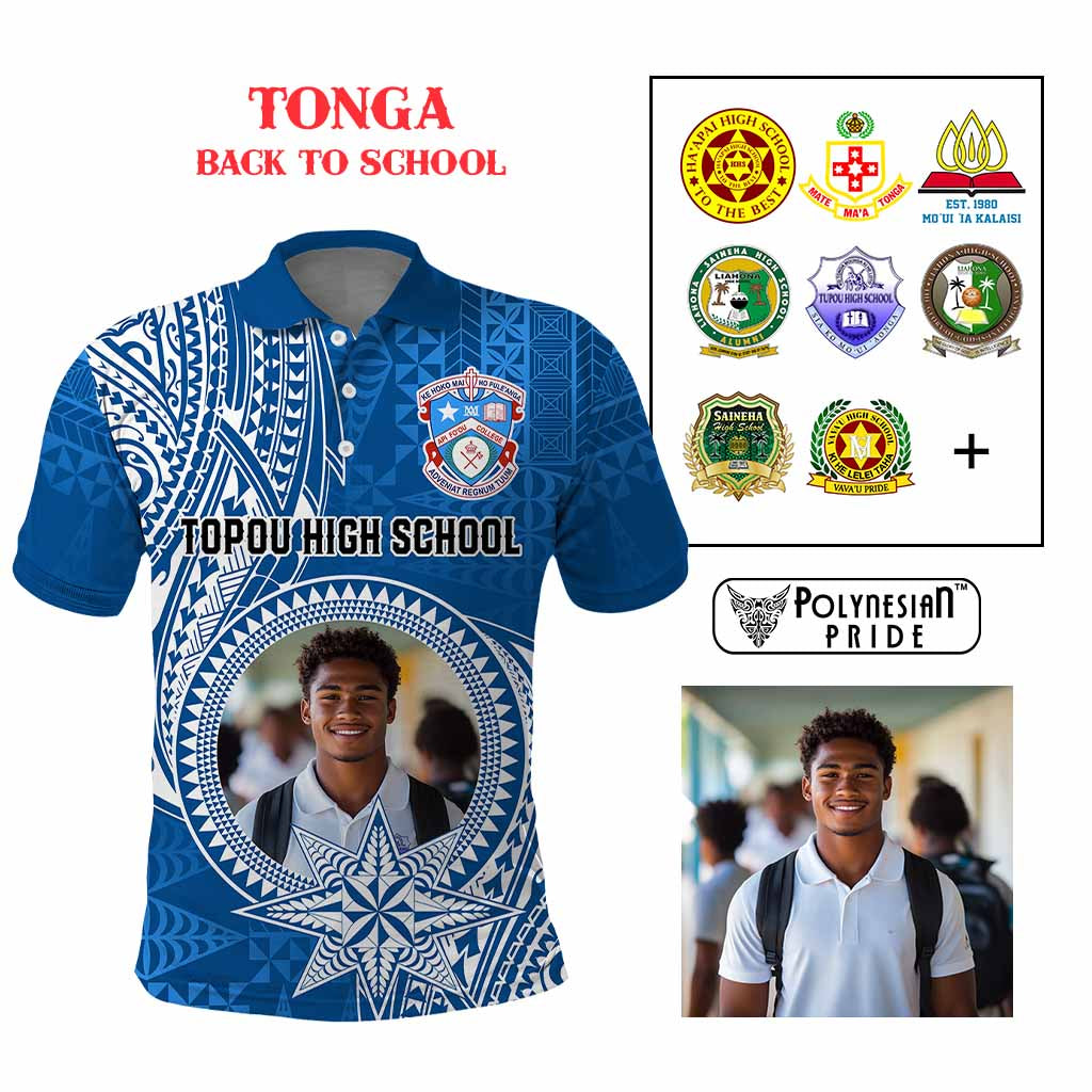 Custom Photo Tonga Back To School Polo Shirt Polynesian Ngatu Tribal