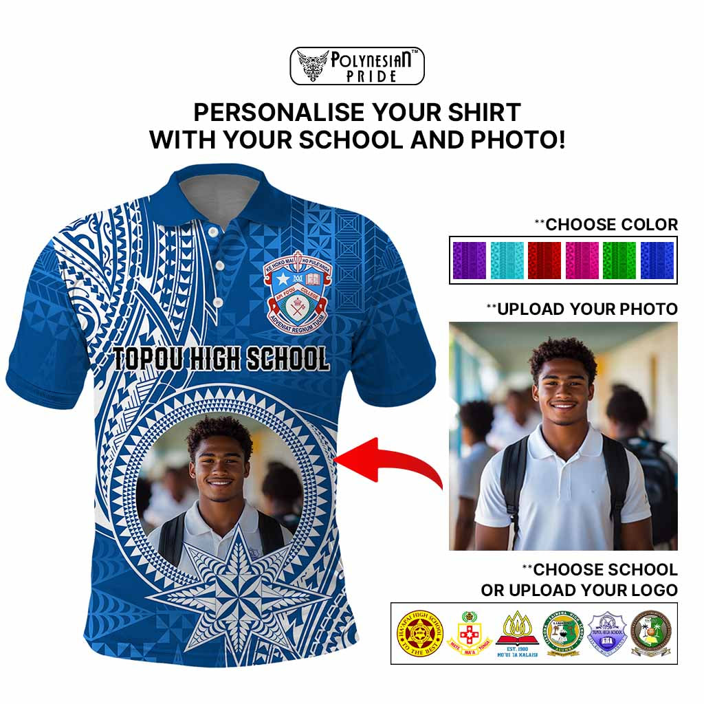 Custom Photo Tonga Back To School Polo Shirt Polynesian Ngatu Tribal