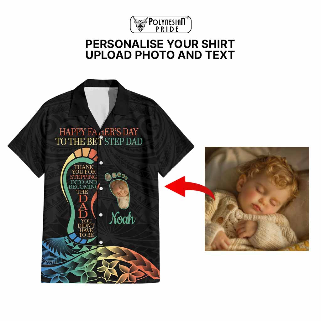 Custom Happy Father's Day - The Best Step Dad Hawaiian Shirt Polynesian Tribal Tatoo