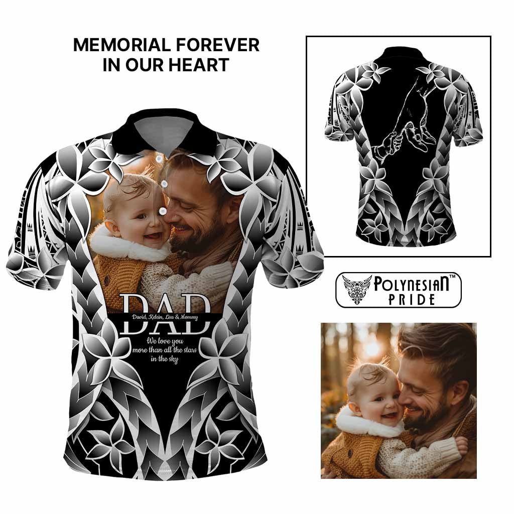 Custom Upload Photo Happy Father's Day - Best Dad Ever Polo Shirt Polynesian Plumeria Tribal Art