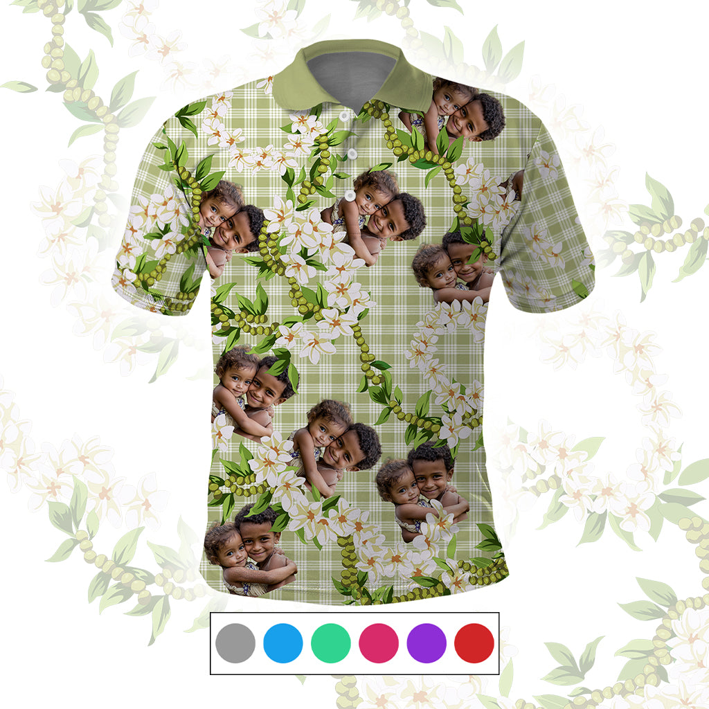 Custom Photo Hawaiian Palaka Polo Shirt Mokihana Maile Ilima Leis