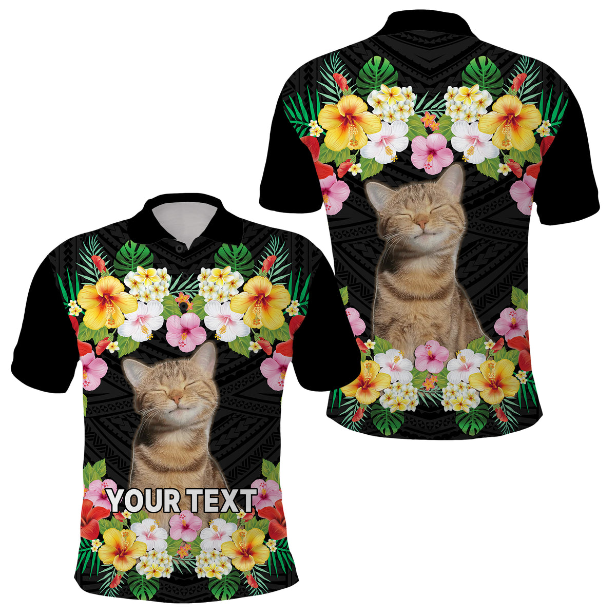 Custom Photo Polynesian Funny Dog Polo Shirt Tropical Flower
