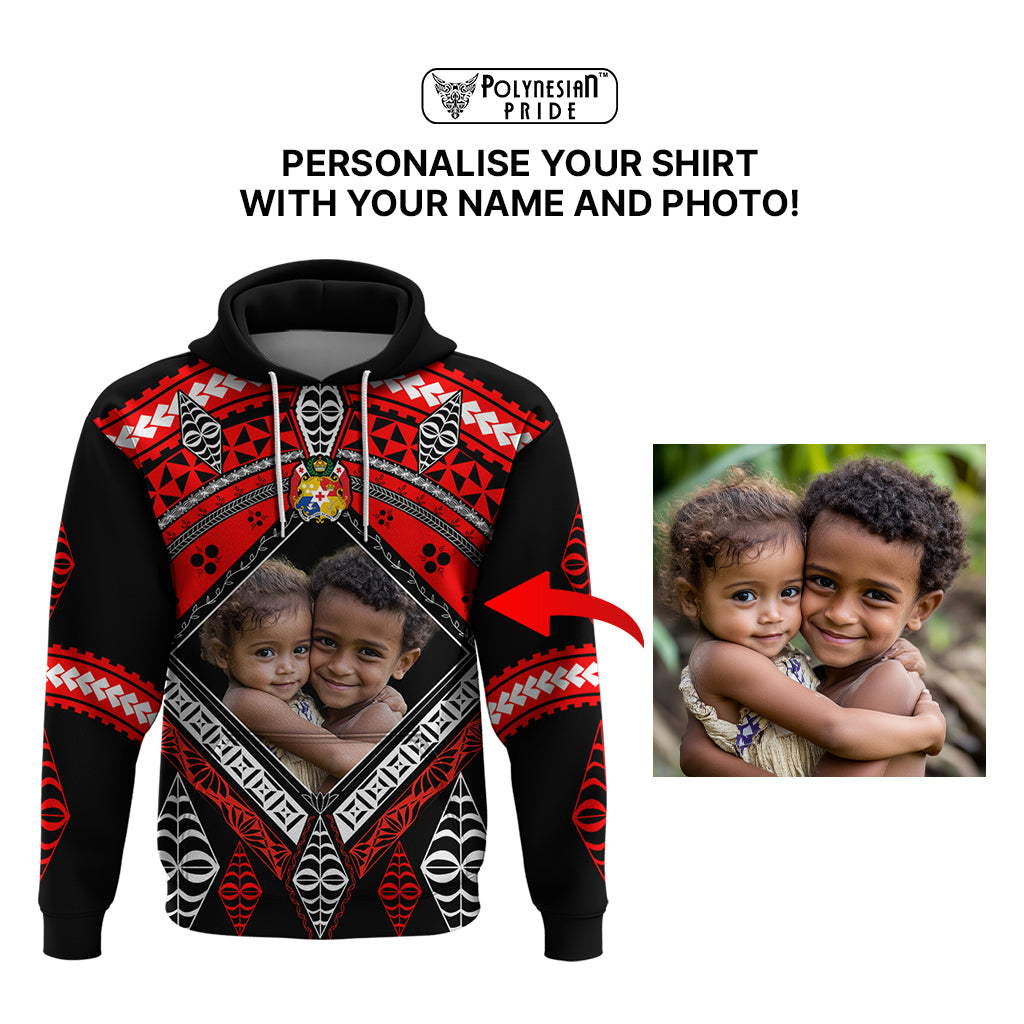 Custom Photo Tonga Hoodie Polynesian Pattern Mixed Ngatu Kupesi