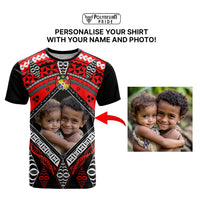 Custom Photo Tonga T Shirt Polynesian Pattern Mixed Ngatu Kupesi