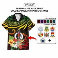 Personalized Photo Polynesian Hawaiian Shirt Flower With Coat Of Arms