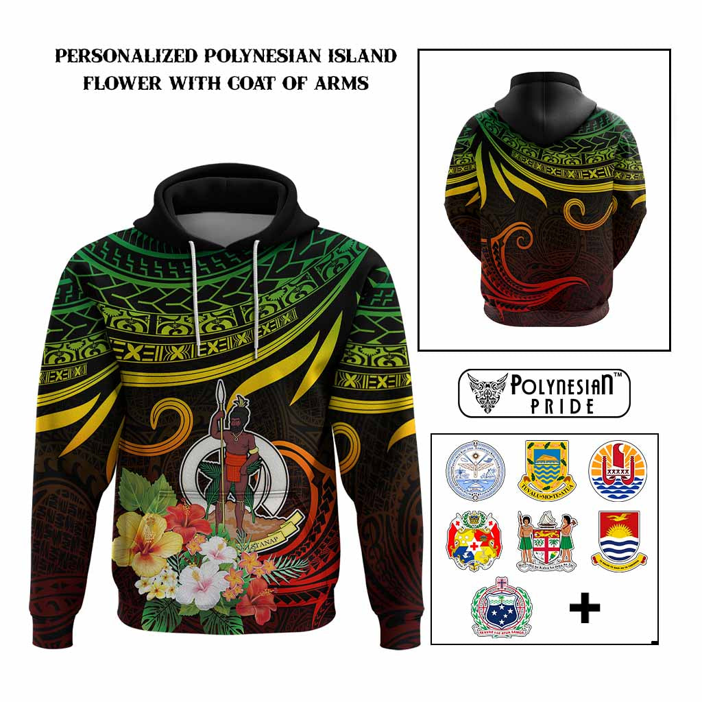 Personalized Photo Polynesian Hoodie Flower With Coat Of Arms