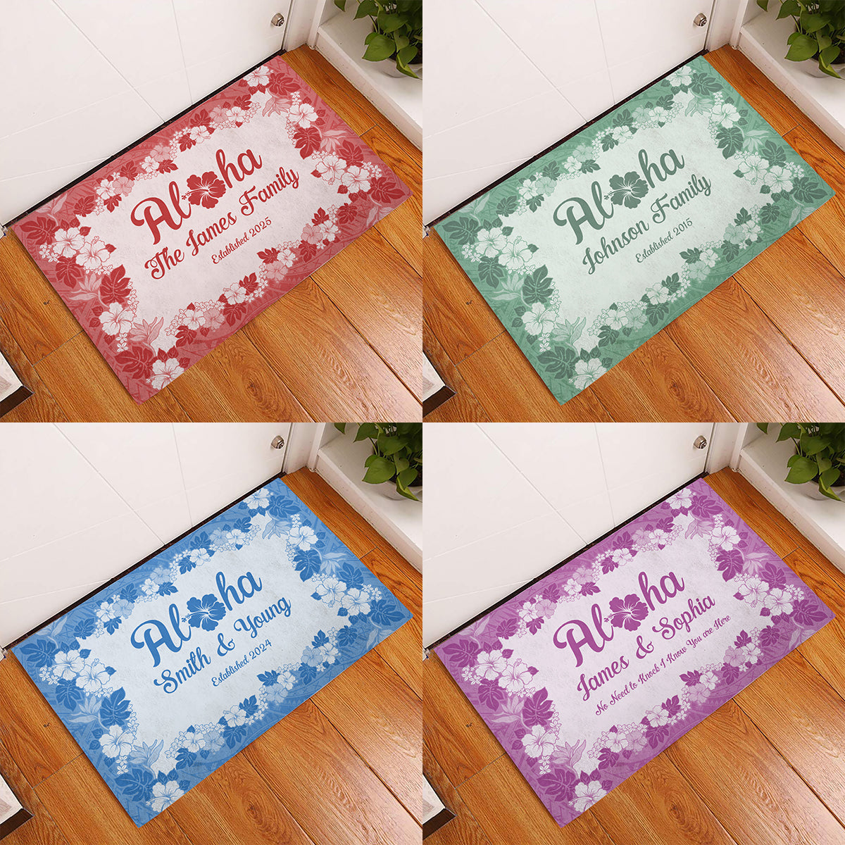 Custom Aloha Welcome Rubber Doormat with Family Name Hawaiian Tribal Tapa Pattern