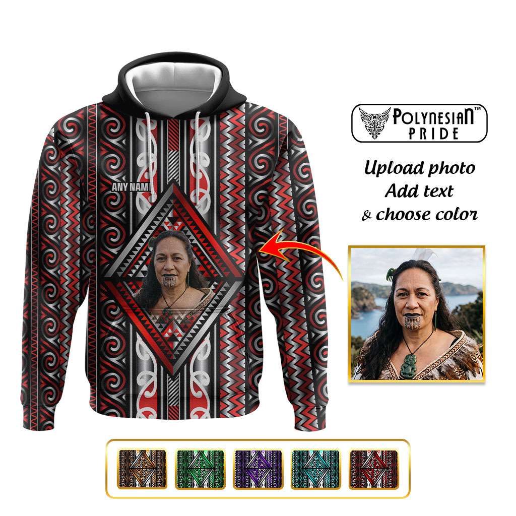 Personalised Aotearoa Iwi Photo Name Hoodie Traditional Maori Taniko Kowhaiwhai Pattern