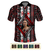 Personalised Aotearoa Iwi Photo Name Polo Shirt Traditional Maori Taniko Kowhaiwhai Pattern