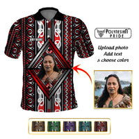 Personalised Aotearoa Iwi Photo Name Polo Shirt Traditional Maori Taniko Kowhaiwhai Pattern