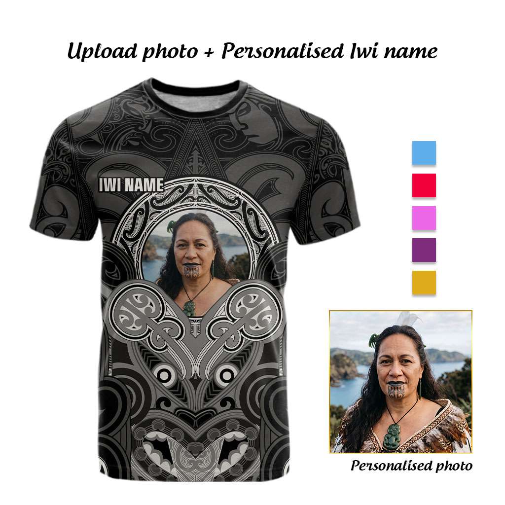 Personalised Aotearoa Iwi Photo Name T shirt Maori Tribal Ethnic Inspired Tradition