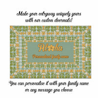 Custom Aloha Welcome Rubber Doormat with Family Name Squares Puakenikeni Kalo Palaka Pattern