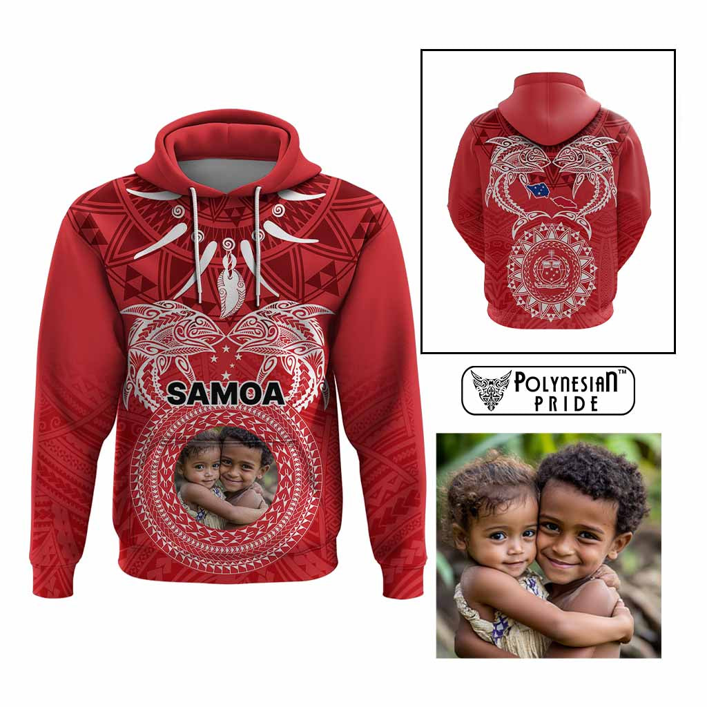 Custom Photo Samoa Hoodie Polynesian Fish Tattoo and Boar Tusk Art