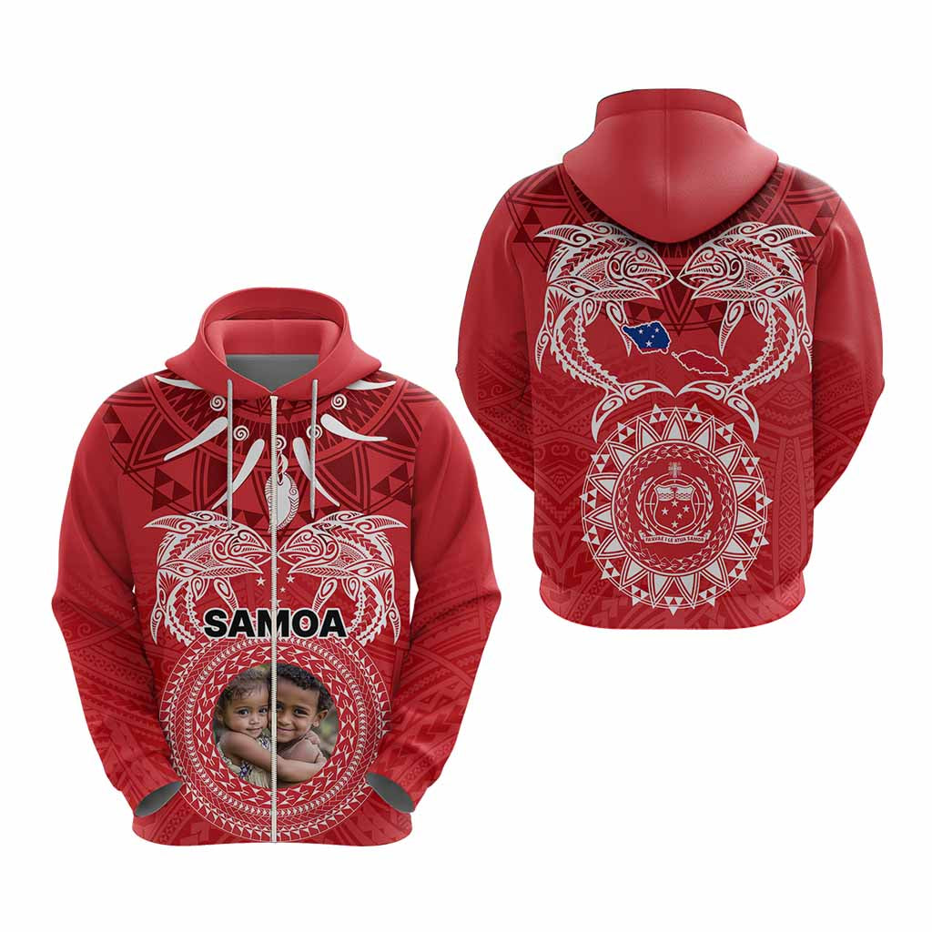 Custom Photo Samoa Hoodie Polynesian Fish Tattoo and Boar Tusk Art