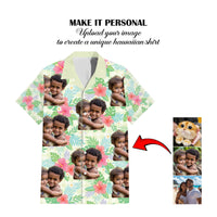 Custom Photo Aloha Tropical Hawaiian Shirt with Hibiscus Leaves Seamless Pattern
