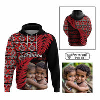 Custom Upload Image Aotearoa Silver Fern Hoodie Red Taniko Motif