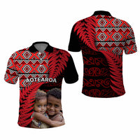 Custom Upload Image Aotearoa Silver Fern Polo Shirt Red Taniko Motif