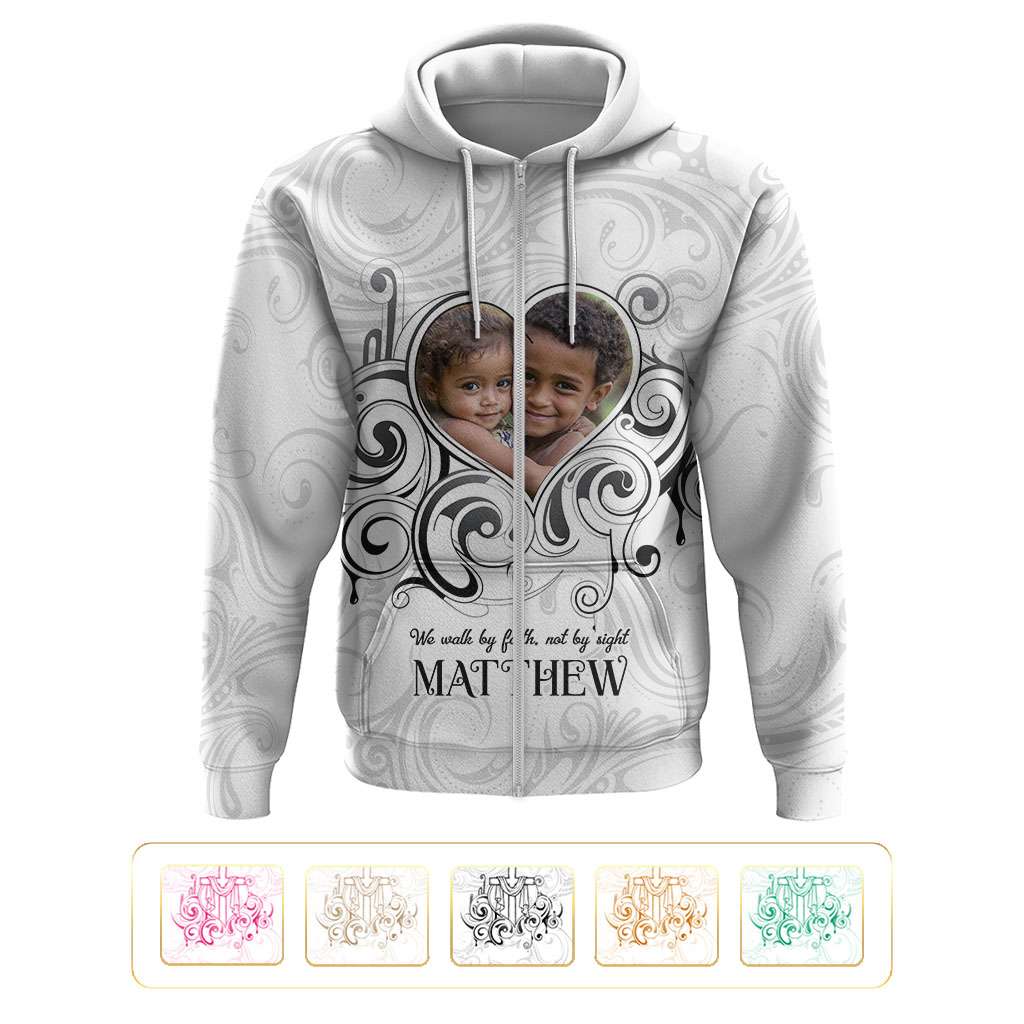 Custom Photo Name Polynesian White Sunday Hoodie Tribal Art Heart with Cross