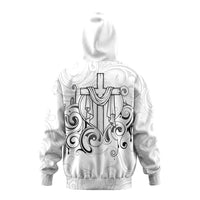 Custom Photo Name Polynesian White Sunday Hoodie Tribal Art Heart with Cross