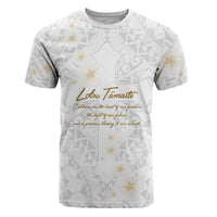 Christian Cross Floral Personalized Text T shirt Polynesian Plumeria Tribal Motif