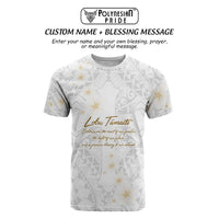 Christian Cross Floral Personalized Text T shirt Polynesian Plumeria Tribal Motif