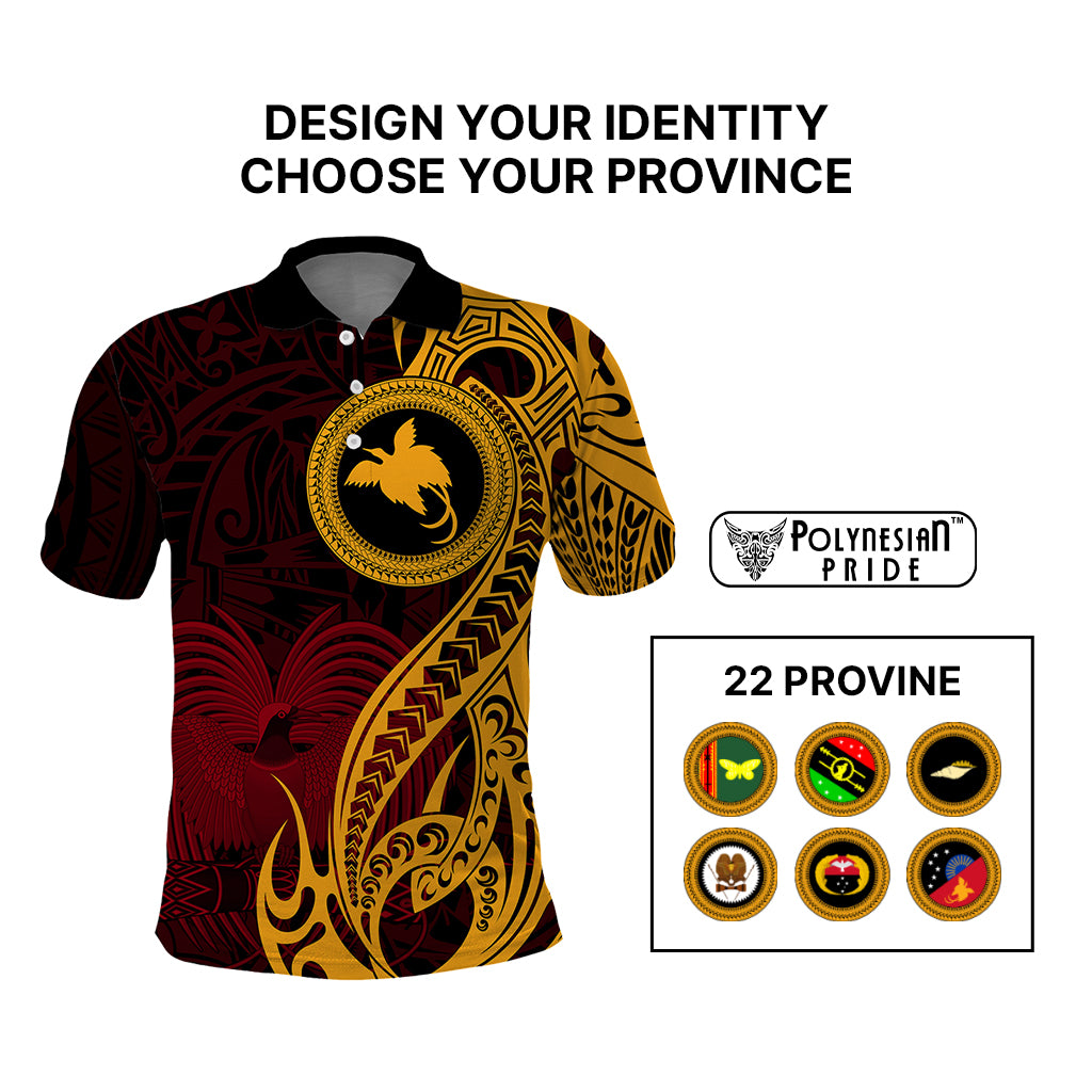 Custom Provinces of Papua New Guinea Polo Shirt Bird of Paradise Polynesian Tribal - Polynesian Pride