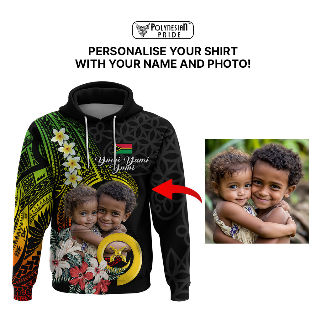 Custom Photo Vanuatu Provinces Hoodie Vanuatuan Pig Tusk and Pacific Beauty Flower