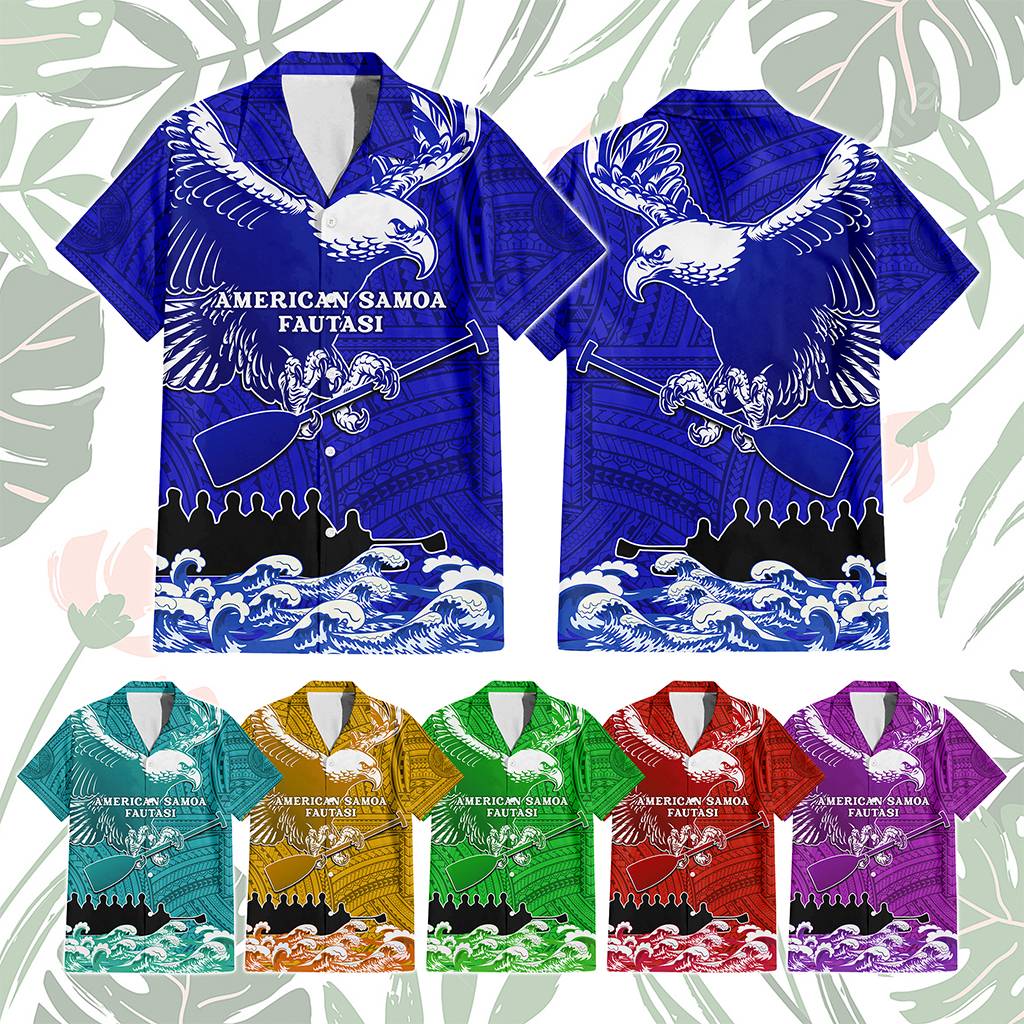 Custom American Samoa Fautasi Race Hawaiian Shirt Eagle With Polynesian Pattern