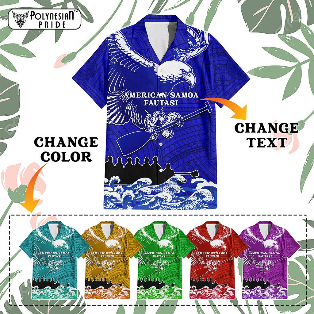 Custom American Samoa Fautasi Race Hawaiian Shirt Eagle With Polynesian Pattern