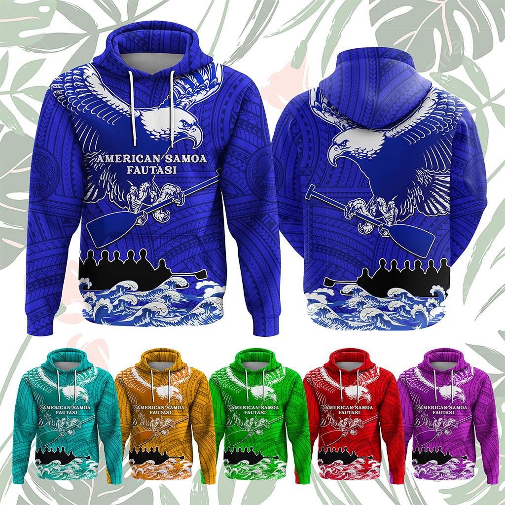 Custom American Samoa Fautasi Race Hoodie Eagle With Polynesian Pattern