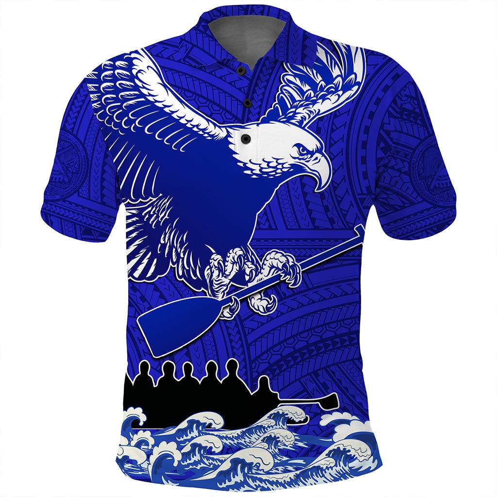 Custom American Samoa Fautasi Race Polo Shirt Eagle With Polynesian Pattern