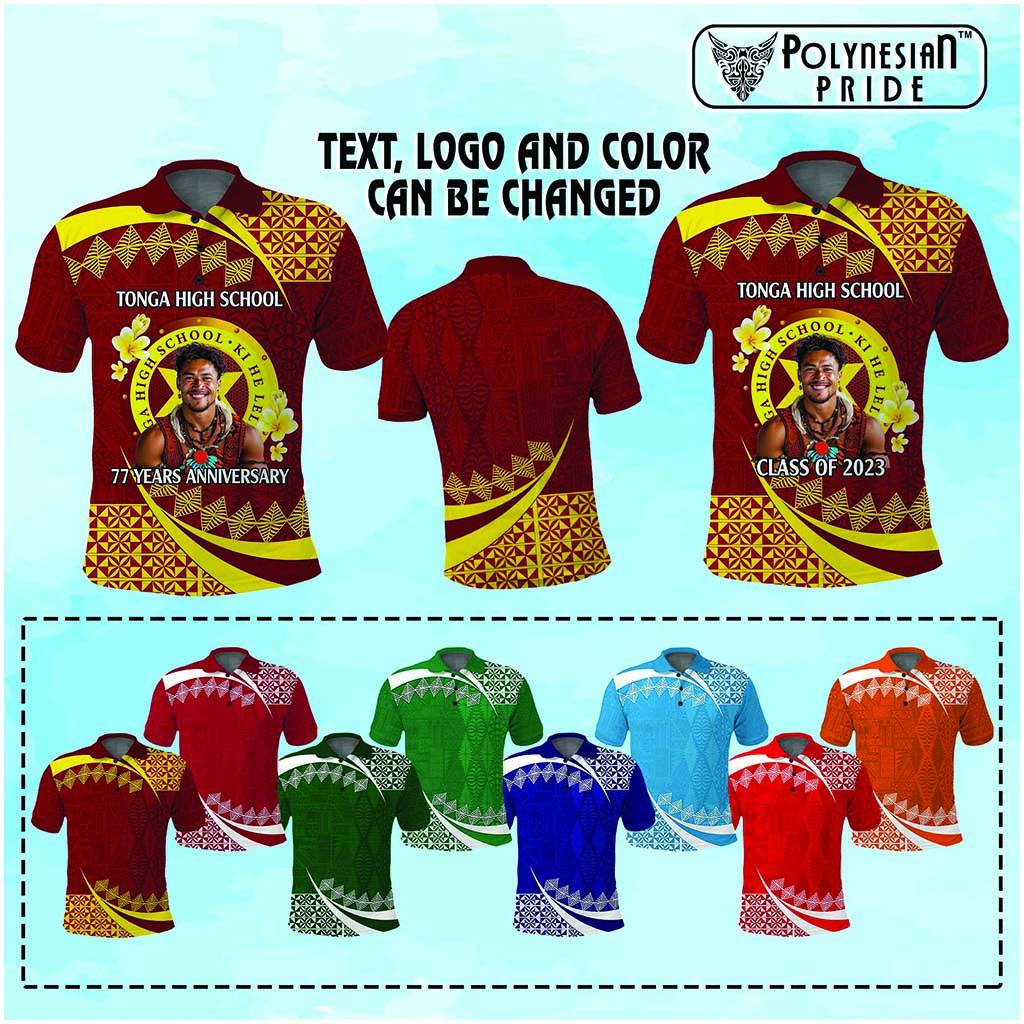 Custom Photo Tonga Schools Polo Shirt Happy Anniversary Tongan Schools Logo With Ngatu Pattern