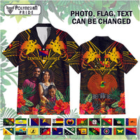 Custom Photo Papua New Guinea Provinces Hawaiian Shirt Flag With Polynesian Tropical Flowers - Polynesian Pride