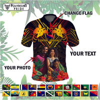 Custom Photo Papua New Guinea Provinces Polo Shirt Flag With Polynesian Tropical Flowers - Polynesian Pride