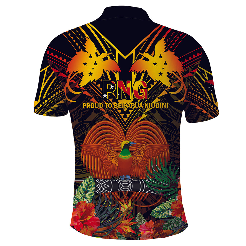 Custom Photo Papua New Guinea Provinces Polo Shirt Flag With Polynesian Tropical Flowers - Polynesian Pride