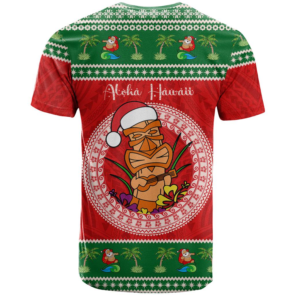 Custom Photo Aloha Hawaii Christmas T Shirt Tiki Santa Mele Kalikimaka